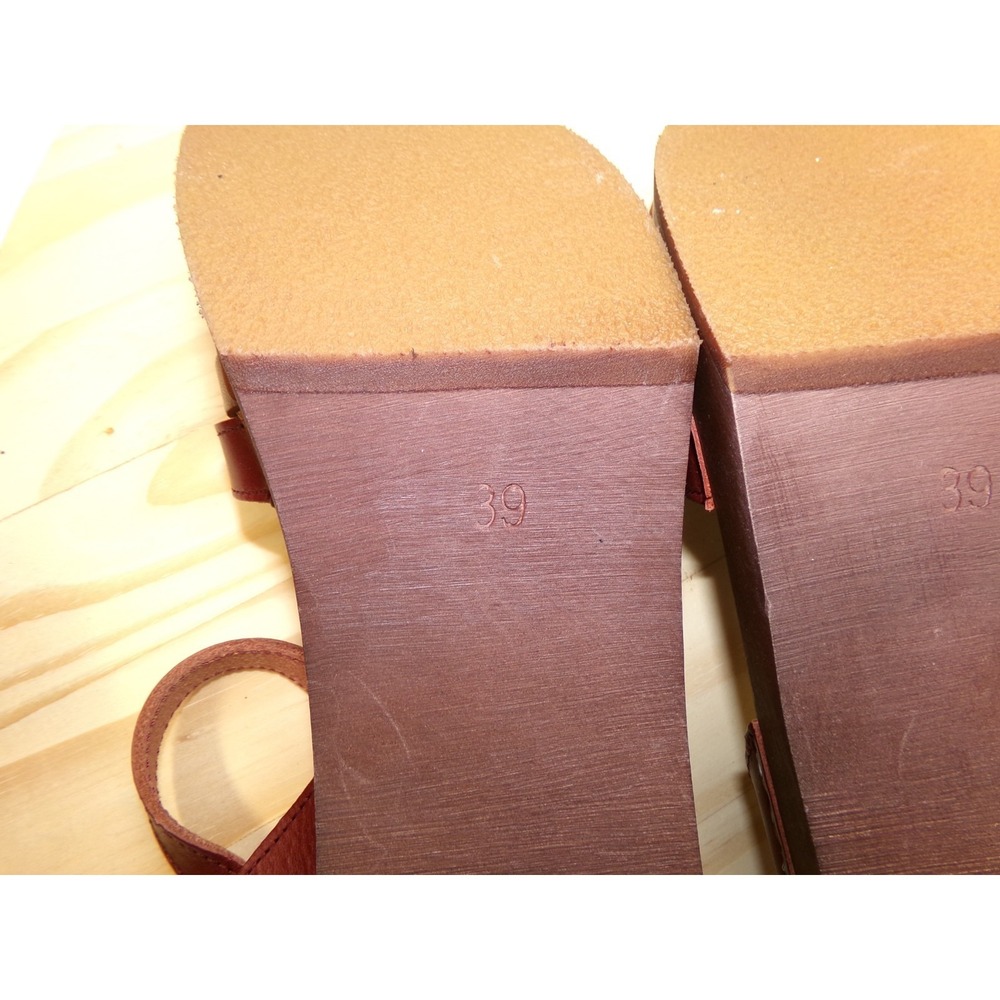 Swedish Hasbeens Strap Sandals Womens Bordeaux Size 39 Block Heel Strappy - Picture 9 of 10
